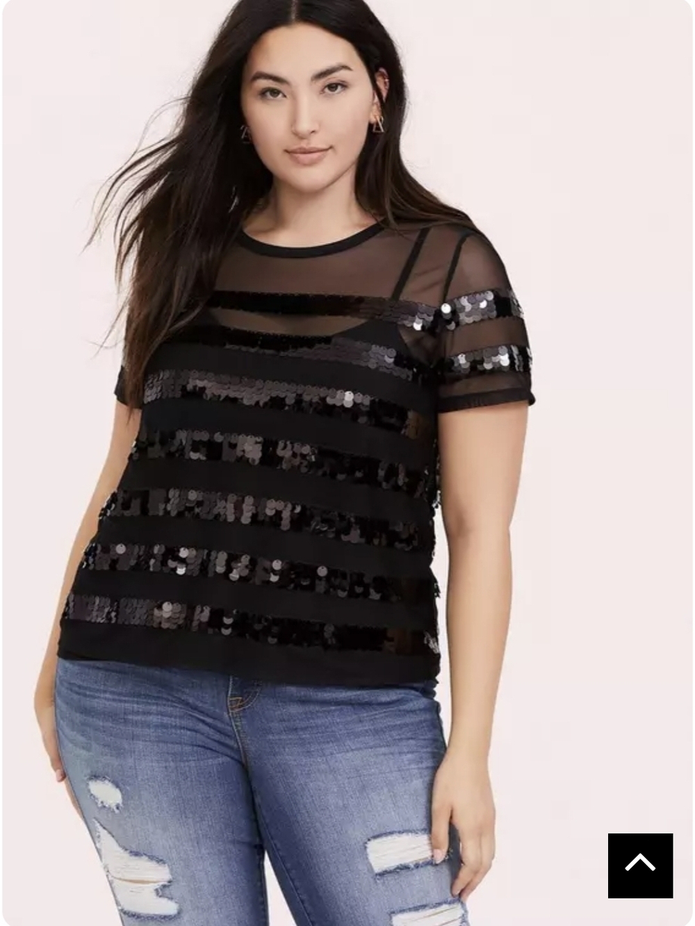 torrid Black Sequin Stripe Mesh Tee - Women